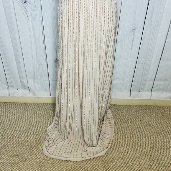Show Me Your MuMu Sz L Michelle Flutter Dress Gown Show Me the Ring Beaded Beige - Picture 4 of 12